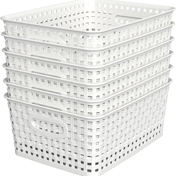Plastic Storage Baskets, 6 Pack White Weave Bins Organizer, 10.1"x7.55"x4.1" - Picture 2 of 8